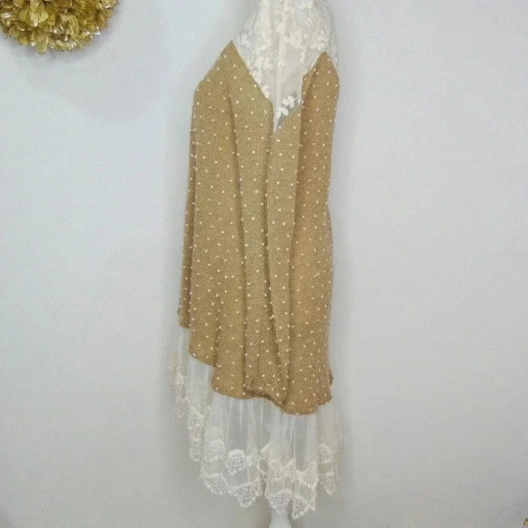 Altar'd State Women's Tan Pom Pom Embroidered Lace Trim Sweater Dress SIZE S - Picture 7 of 14